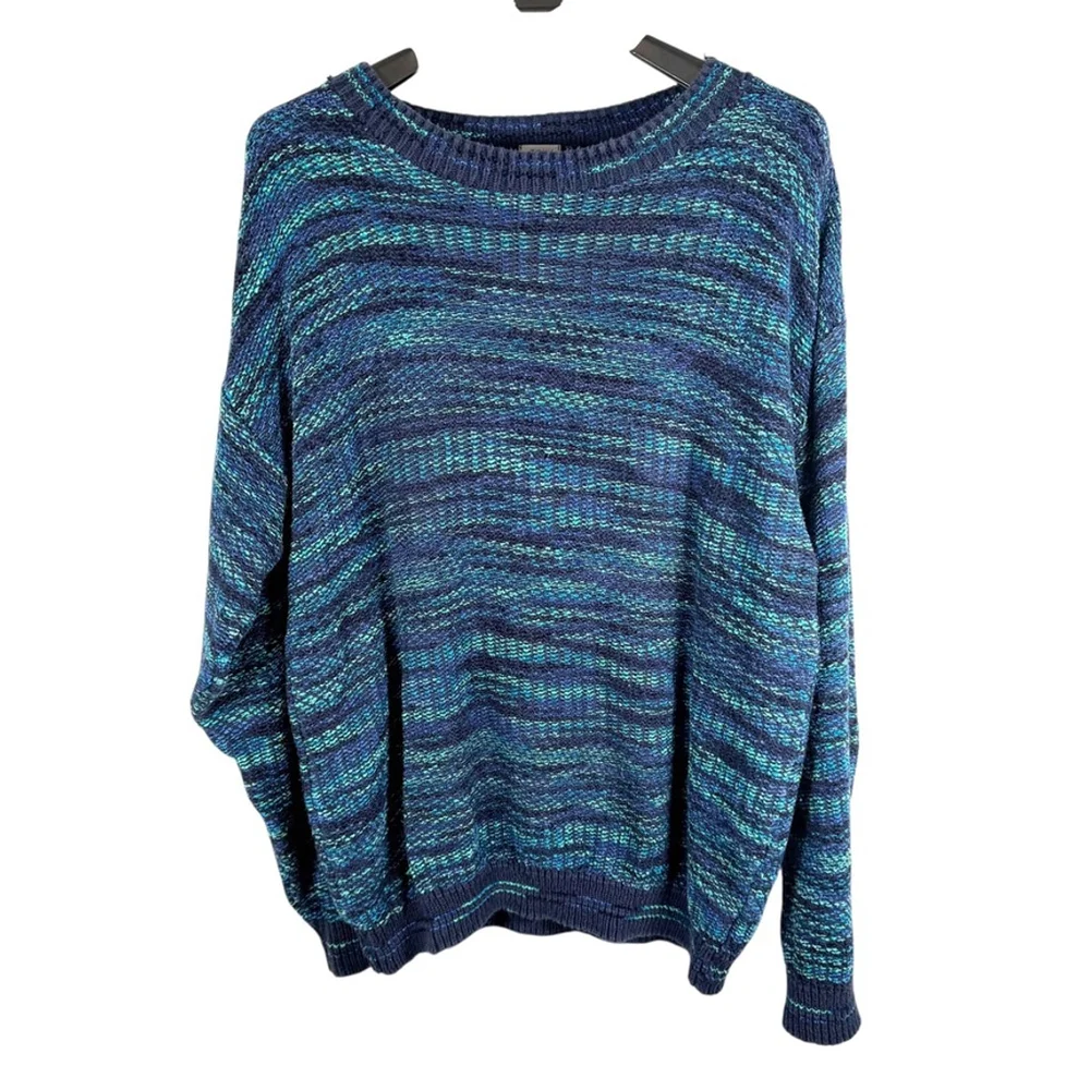 Tony Lambert Designs Blue Teal Marled Knit Sweater Cotton Bld VTG Mens size XL